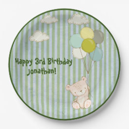 Wit Beer met Balloons Groene Rustische Typografie Papieren Bordje