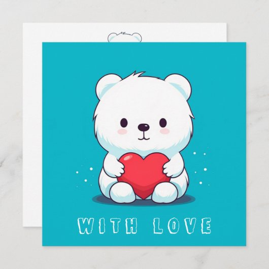 Wit beer met een hart, gepersonaliseerd kaart (Voorkant / Achterkant)