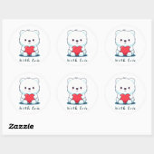Wit beer met een hart, gepersonaliseerd ronde sticker (Vel)