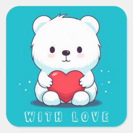 Wit beer met een hart, gepersonaliseerd vierkante sticker
