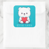 Wit beer met een hart, gepersonaliseerd vierkante sticker (Tas)