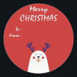 Wit Beer met gewei Custom Christmas Gift Ronde Sticker<br><div class="desc">Wit Beer met gewei Merry Christmas Gift Label Gepersonaliseerde Sticker</div>