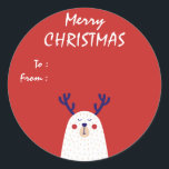 Wit Beer met gewei Custom Christmas Gift Ronde Sticker<br><div class="desc">Wit Beer met gewei Merry Christmas Gift Label Gepersonaliseerde Sticker</div>