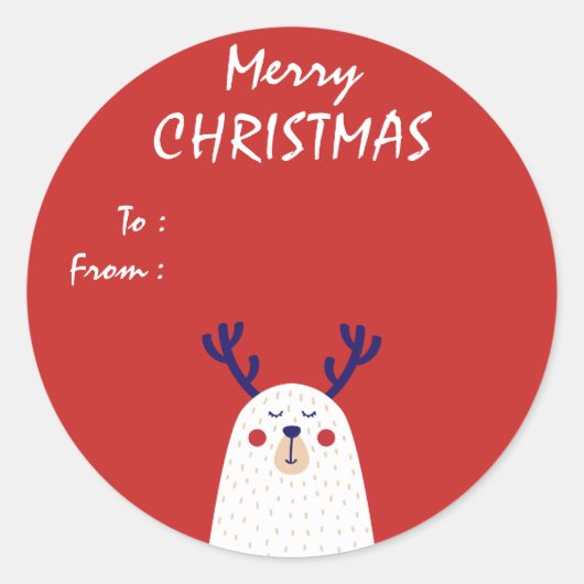 Wit Beer met gewei Custom Christmas Gift Ronde Sticker (Voorkant)