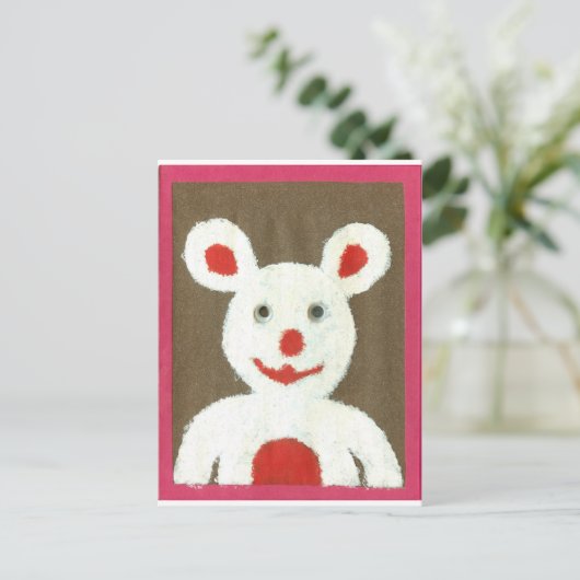 Wit Beer met rode neus, mond en oren (Santa) Briefkaart (Staand voorkant)