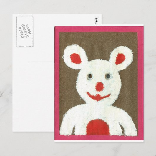 Wit Beer met rode neus, mond en oren (Santa) Briefkaart (Voorkant / Achterkant)