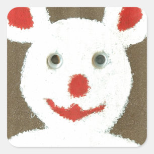 Wit Beer met rode neus, mond en oren (Santa) Vierkante Sticker
