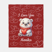 Wit Beer & Rood Ik hou van je Gepersonaliseerde na Fleece Deken (Voorkant)