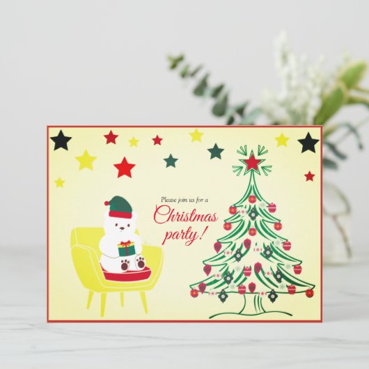 Wit Beer Schattige Uniek Modern Kerstfeest Kaart (Staand voorkant)