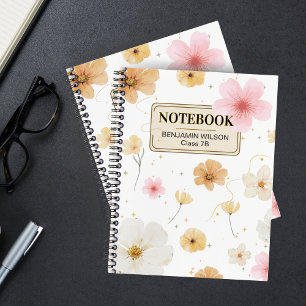 Wit & Beige Bloemen Waterverf Spiraal Notitieboek