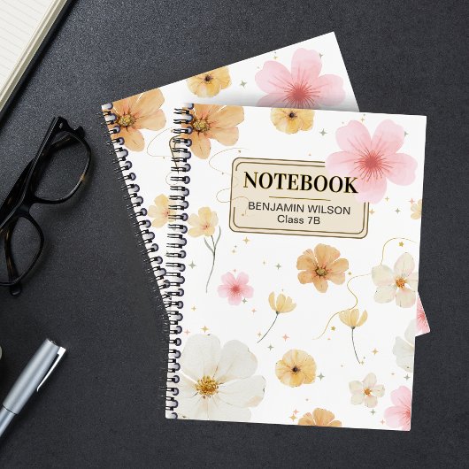Wit & Beige Bloemen Waterverf Spiraal Notitieboek