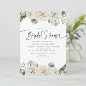 Wit Beige Bloemen Winter Greenery Vrijgezellenfees Kaart (Staand voorkant)