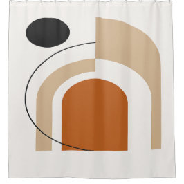 Wit, Beige en Verbrand Oranje Abstract Douchegordijn