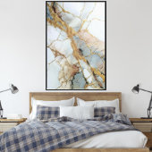 Wit, Beige & Goud Geaderd Marmer – Abstracte Kunst Canvas Afdruk (Insitu (Slaapkamer))