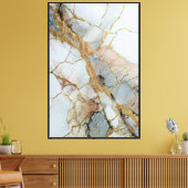 Wit, Beige & Goud Geaderd Marmer – Abstracte Kunst Canvas Afdruk (Insitu (Woonkamer))