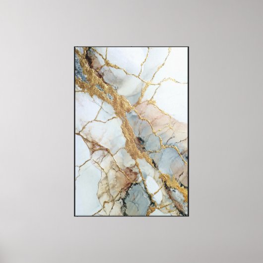 Wit, Beige & Goud Geaderd Marmer – Abstracte Kunst Canvas Afdruk (Voorkant)