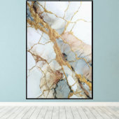 Wit, Beige & Goud Geaderd Marmer – Abstracte Kunst Canvas Afdruk (Insitu (Houten vloer))