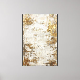 Wit, Beige & Grijs Textuur met Gouden Abstracte Ku Canvas Afdruk