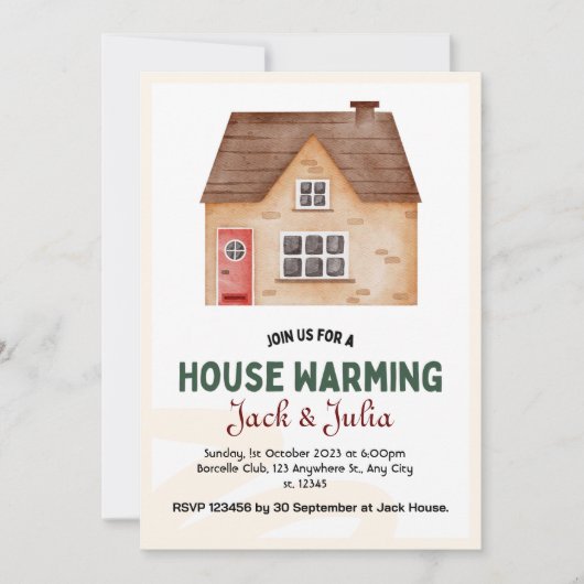 Wit Beige Housewarming Party Uitnodiging (Voorkant)