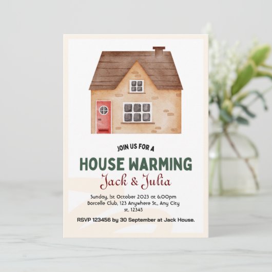 Wit Beige Housewarming Party Uitnodiging (Staand voorkant)
