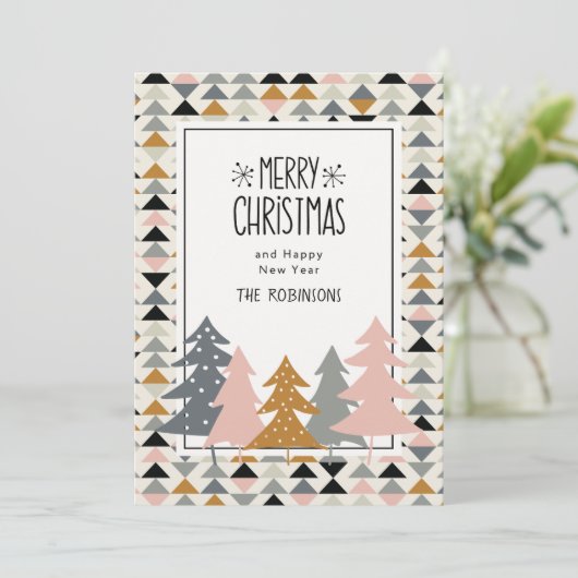 Wit Beige Minimaal Scandinavisch Prettig Kerstfees Feestdagenkaart (Staand voorkant)