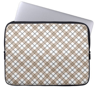 Wit beige zwart diagonaal licht geruit patroon laptop sleeve