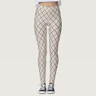 Wit beige zwart diagonaal licht geruit patroon leggings