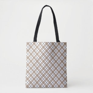 Wit beige zwart diagonaal licht geruit patroon tote bag
