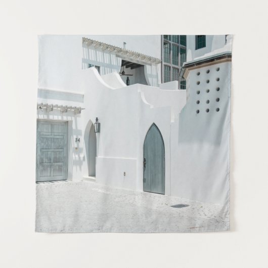 Wit betonnen huis wandkleed (Voorkant)