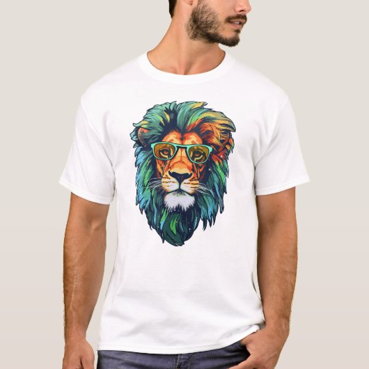Wit Bewerkbaar Man T-shirt - Lion (Voorkant)