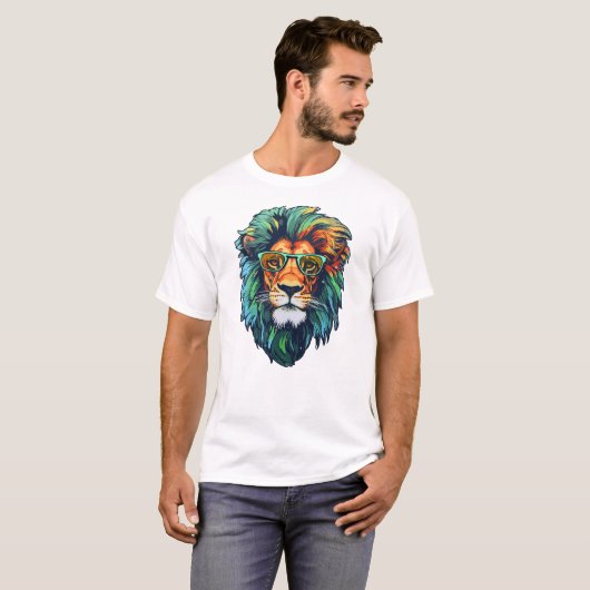 Wit Bewerkbaar Man T-shirt - Lion (Voorkant volledig)