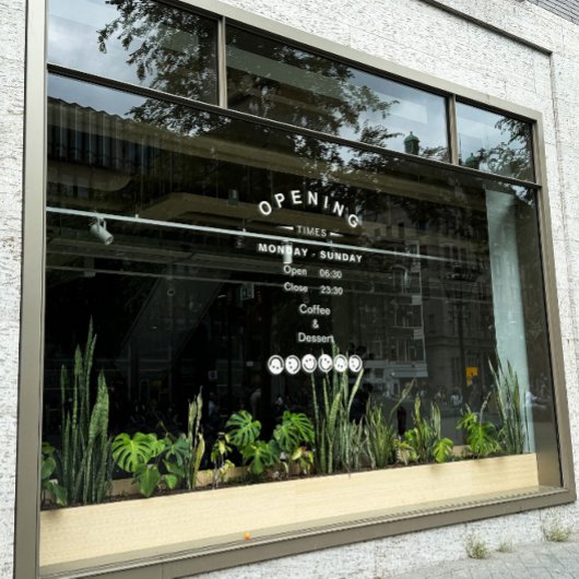 Wit bewerkbaar venstersticker voor openingsuren vo raamsticker