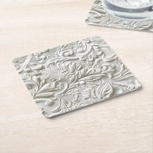  wit bewerkt leder kartonnen onderzetters (Schuin)