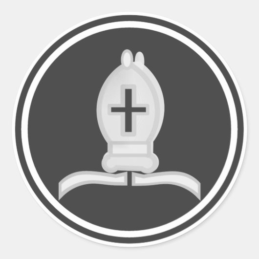 Wit Bishop Schaakstuk Ronde Sticker (Voorkant)