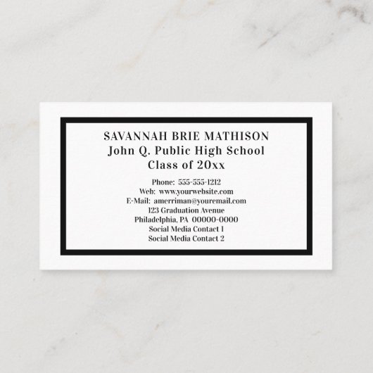 Wit | Black Afstuderen Photo Insert Name Cards Contactkaartje (Achterkant)