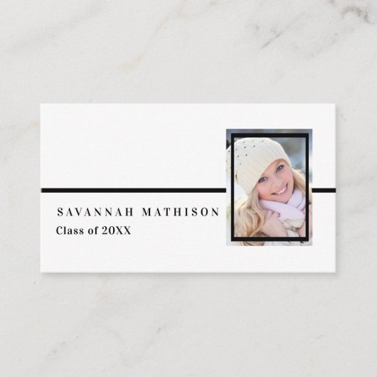 Wit | Black Afstuderen Photo Insert Name Cards Contactkaartje (Voorkant)
