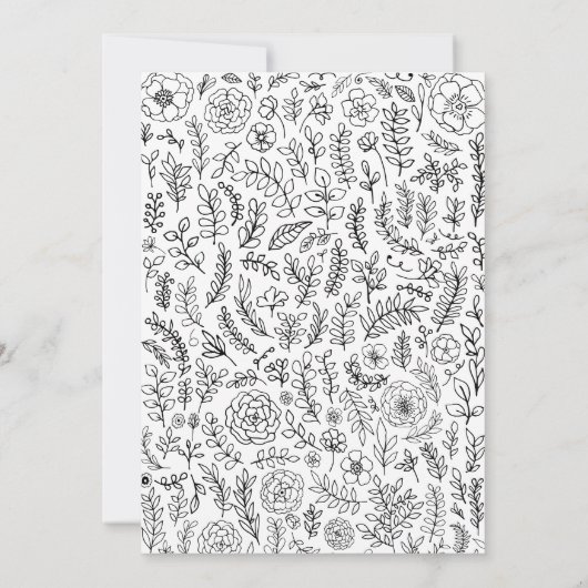 Wit | Black Floral verlovingsfeest Kaart (Achterkant)