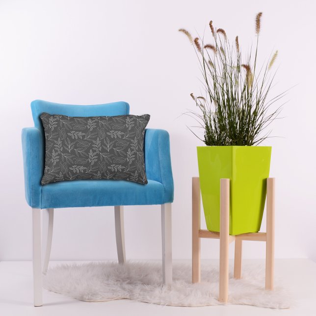 Wit blad patroon donkergrijs accentkussen accent kussen (Creator heeft geüpload)