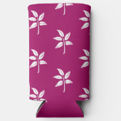 Wit blad silhouetpatroon op paarse seltzer blikjeskoeler (Voorkant)