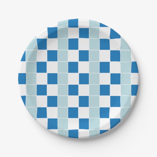 Wit Blau Geruit Papieren Bordje (Voorkant)