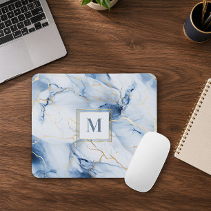 Wit Blau Gouden Marmeren Monogram Muismat