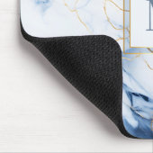 Wit Blau Gouden Marmeren Monogram Muismat (Hoek)