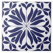 Wit & blauw Abstract bloemmotief geometrisch Tegeltje (Voorkant)