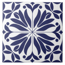 Wit & blauw Abstract bloemmotief geometrisch