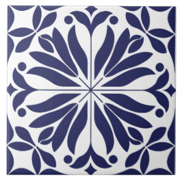Wit & blauw Abstract bloemmotief geometrisch Tegeltje