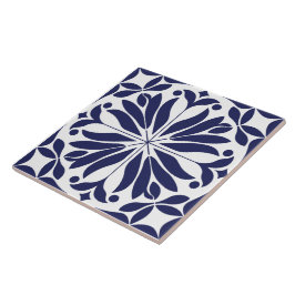 Wit & blauw Abstract bloemmotief geometrisch Tegeltje