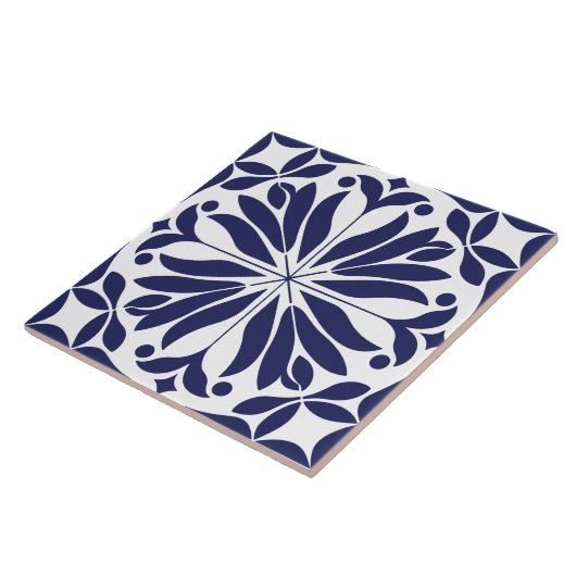 Wit & blauw Abstract bloemmotief geometrisch Tegeltje (Zijkant)