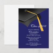 Wit Blauw Afstudeerder Pet Graduation Party Invita Uitnodiging Briefkaart (Voorkant / Achterkant)