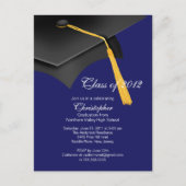 Wit Blauw Afstudeerder Pet Graduation Party Invita Uitnodiging Briefkaart (Voorkant)