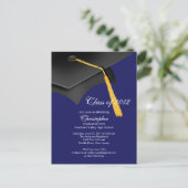 Wit Blauw Afstudeerder Pet Graduation Party Invita Uitnodiging Briefkaart (Staand voorkant)